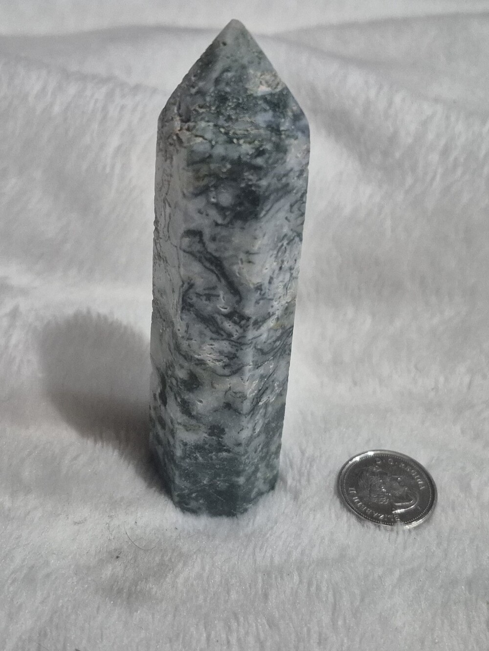 Green and White Moss Agate Point Tower